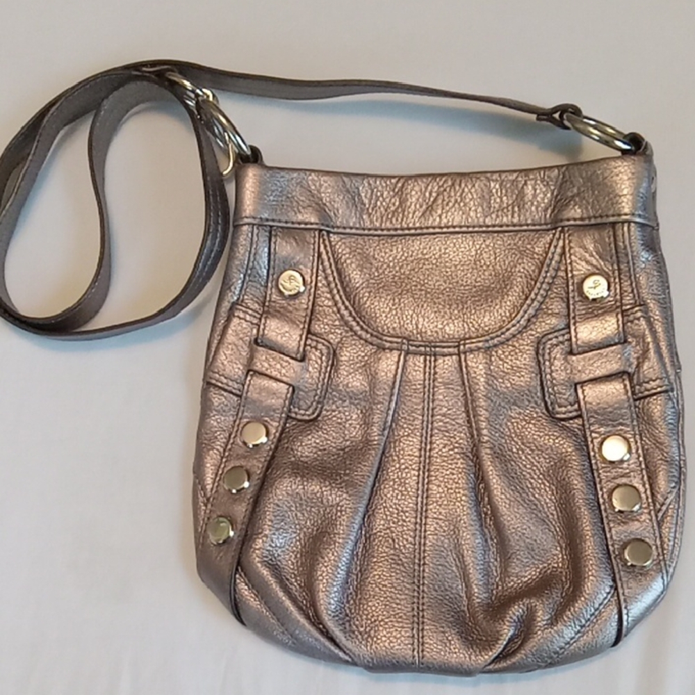 B. Makowsky Metallic Leather Studded Crossbody Bag